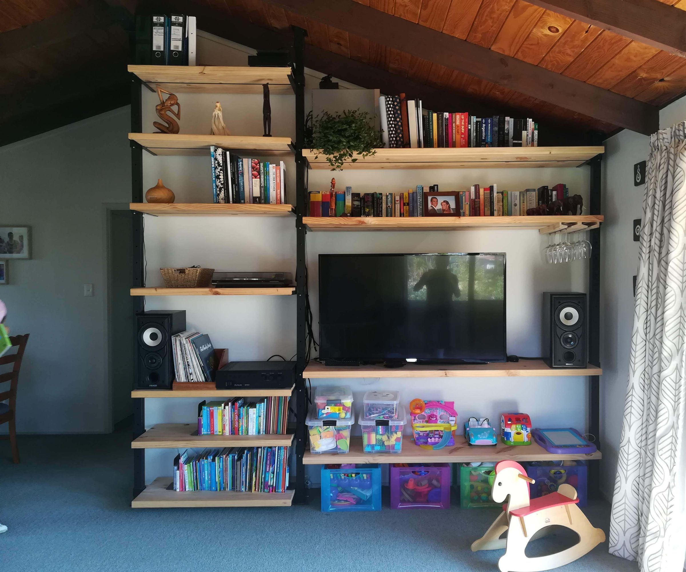Wood and Steel Shelving Unit