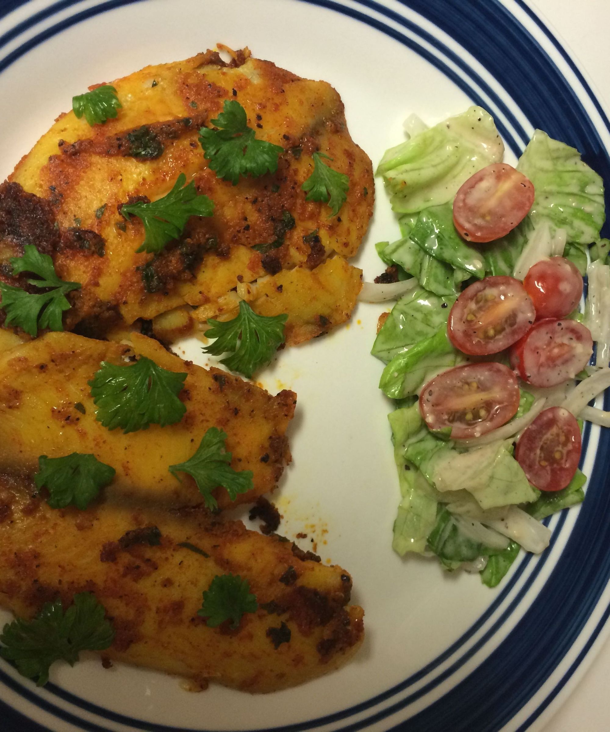 Beer Battered Fish Fry With Lettuce and Cherry Tomato Salad