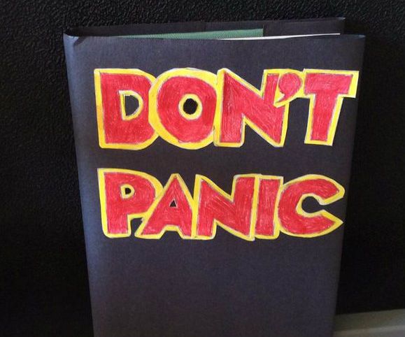The Hitchhiker's Guide to the Galaxy Travel Guide Book Cover (DON'T PANIC)