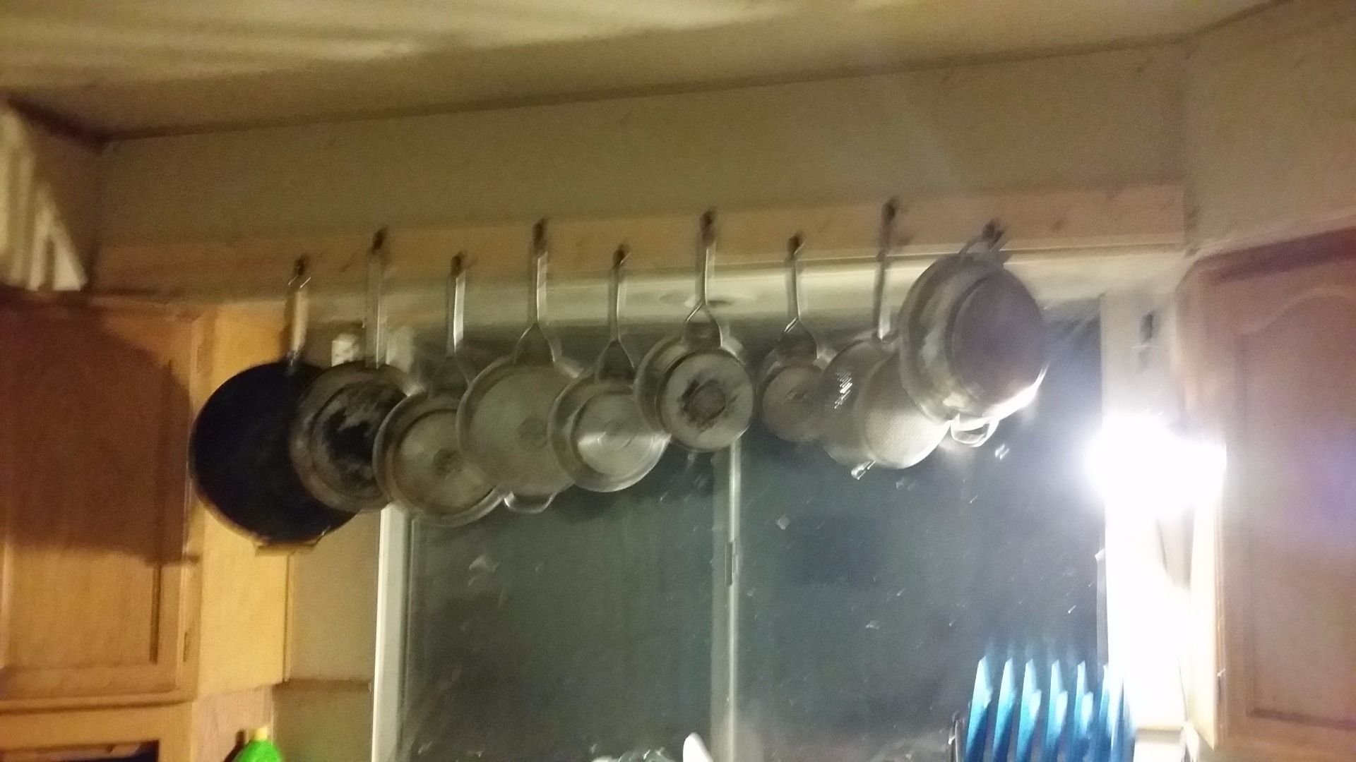 Angled, Overhead, Wall Mounted Pot Rack for $20  and Under 2 Hours