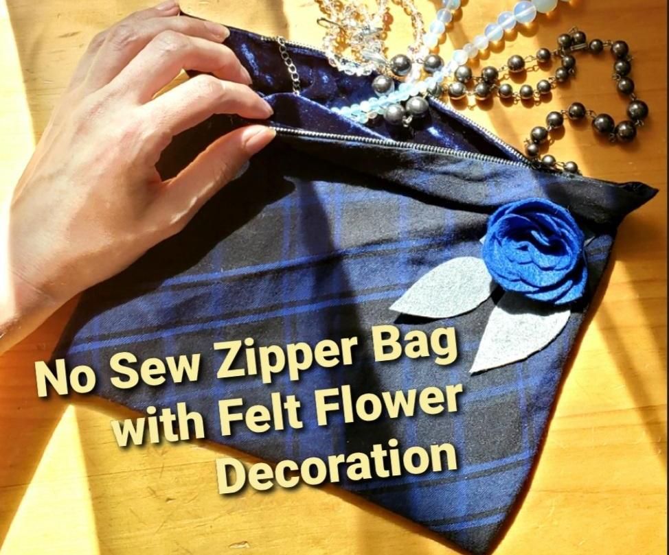 No Sew Zipper Bag With Felt Flower Decoration 