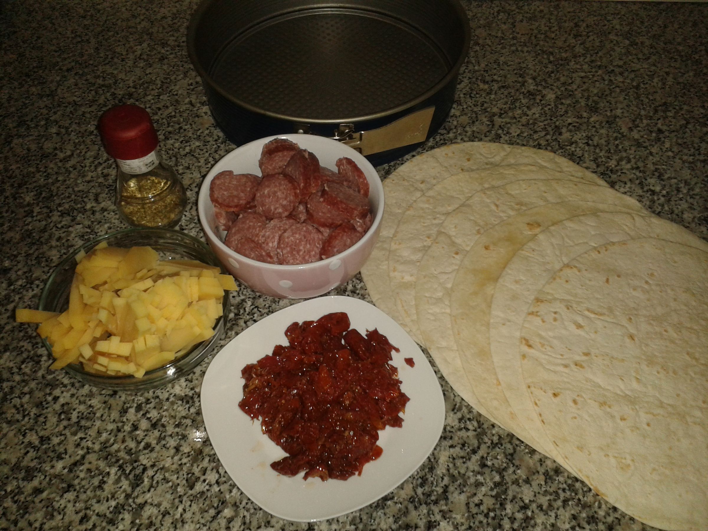 Salami Tortilla Pizza Cake With Gouda Recipe Instructables