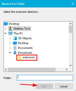 Select the Extension Folder