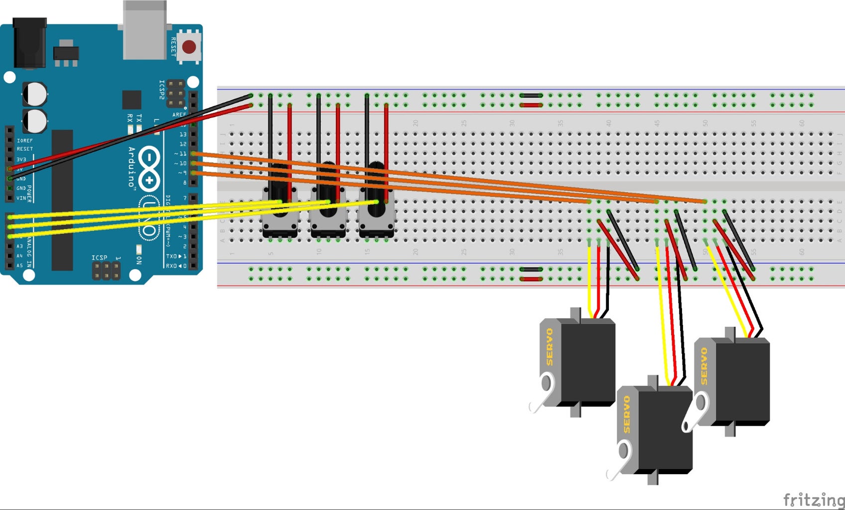 Controlling 3 Servo Motors With 3 Potentiometers and an Arduino : 11 ...
