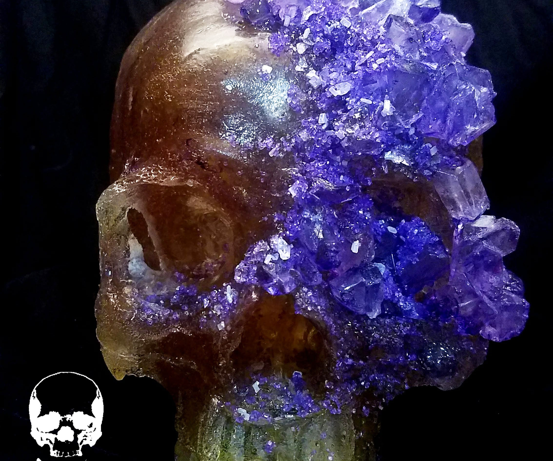 100% Edible Life Sized Violet Crystal Encrusted Sugar Skull