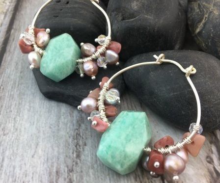 Gemstone-Dangle Wired Hoop Earrings