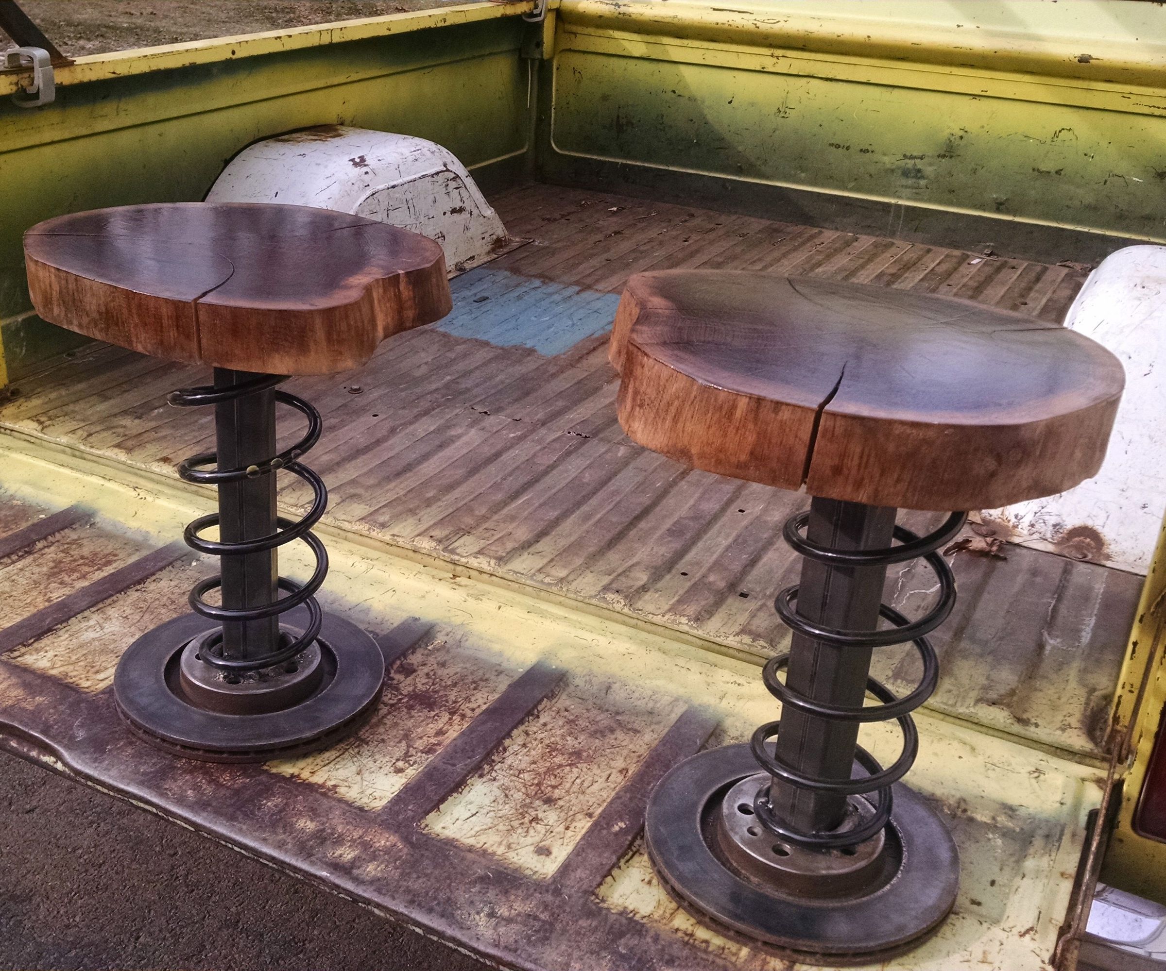 Walnut and Vw Parts Stools/ Side Tables