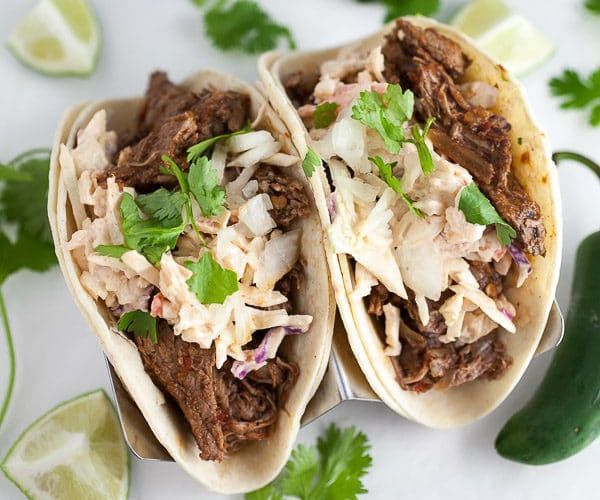 Slow Cooker Barbacoa Tacos With Chipotle Slaw