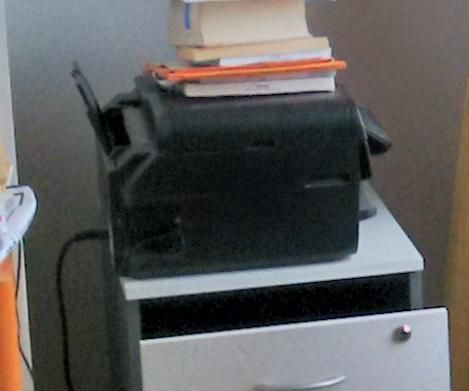 Hack a mobile office cabinet to fit in scanner and printer