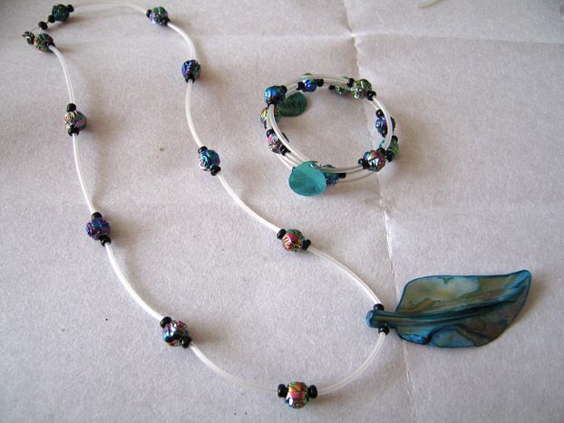 Rosebud & Shell jewelry with rubber tubing