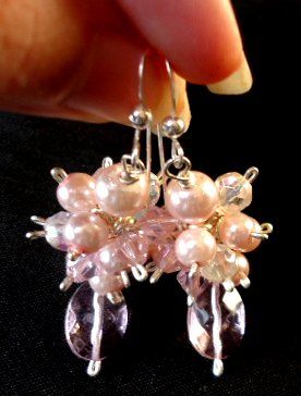 Pink Pearl Cluster Earrings Sterling Silver