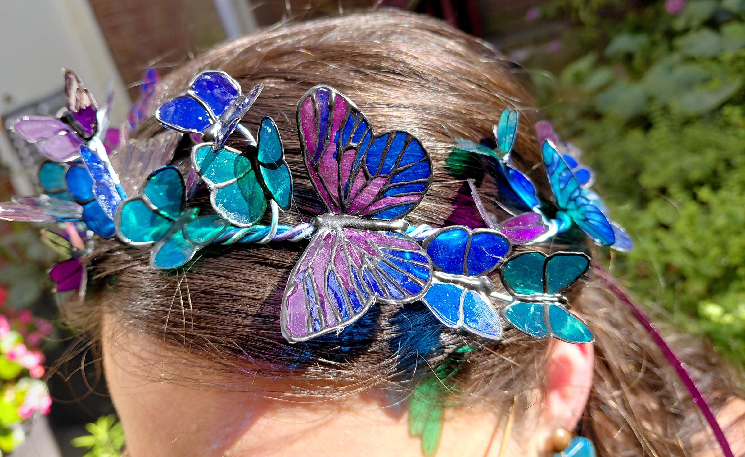 Faux Stained Glass Butterfly Crown Made From Recycled  display picture 3