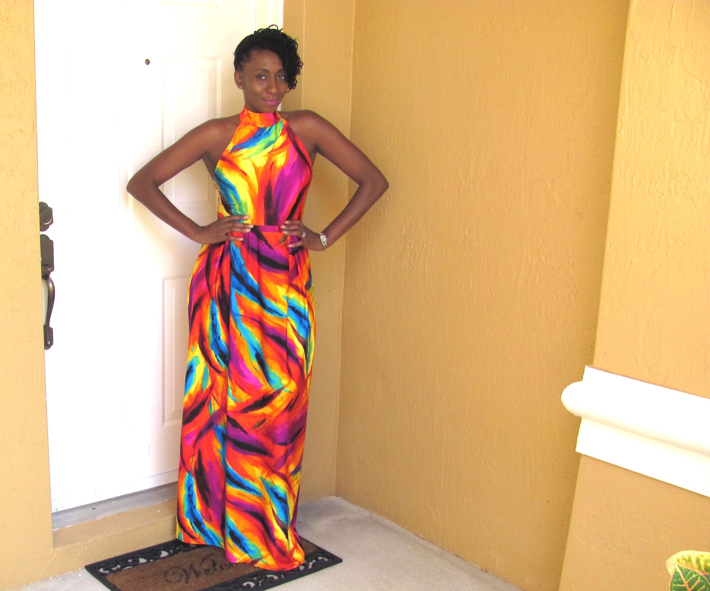 DIY:Vibrant Backless Maxi Dress With Slit