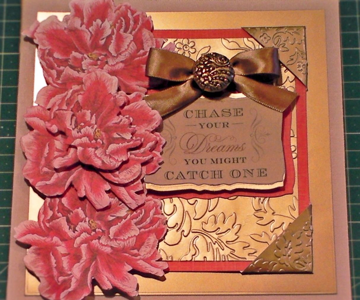 How to Make a Peony Decoupage Gold Embossed Card 