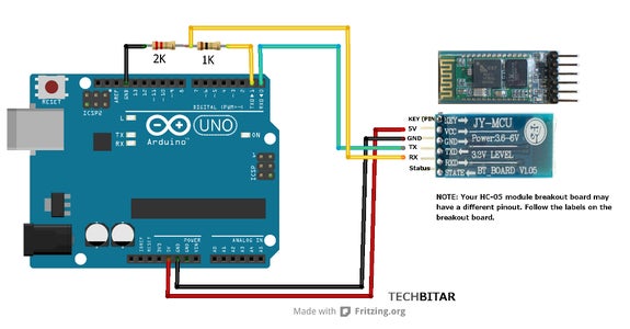 Wiring the Arduino to the HC-05 Bluetooth