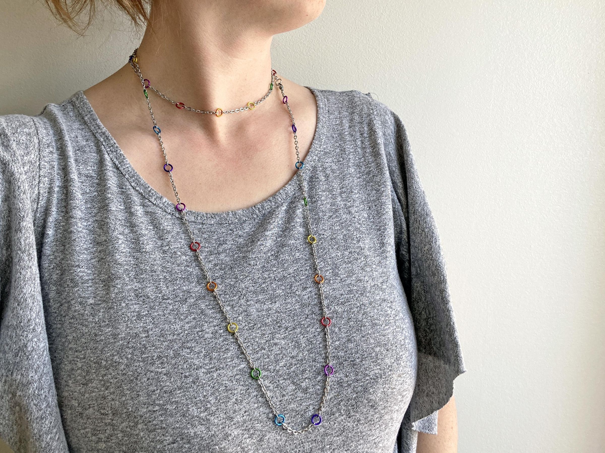 Long Wrap Chain and Rainbow Jump Ring Necklace 5 Steps (with Pictures