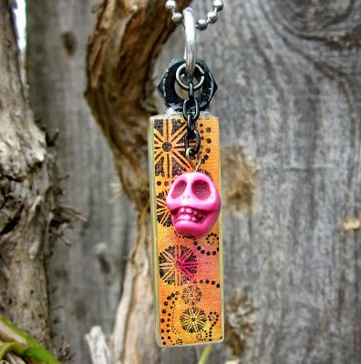 Floral Doodle With Pink Skull Pendant Necklace