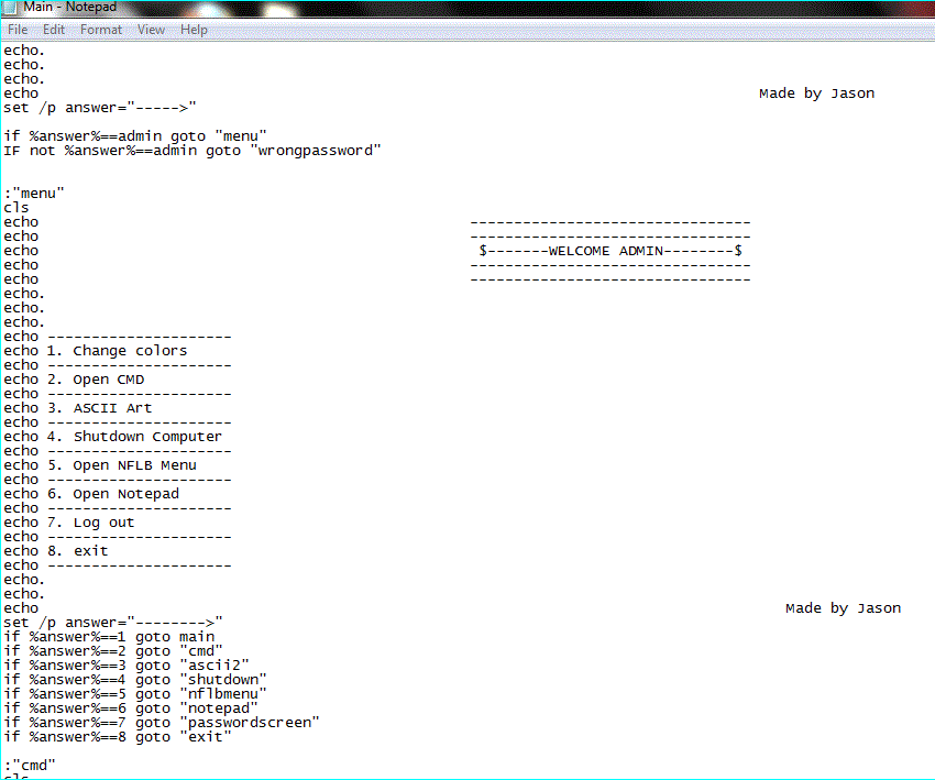 Batch Menu With Log-in System