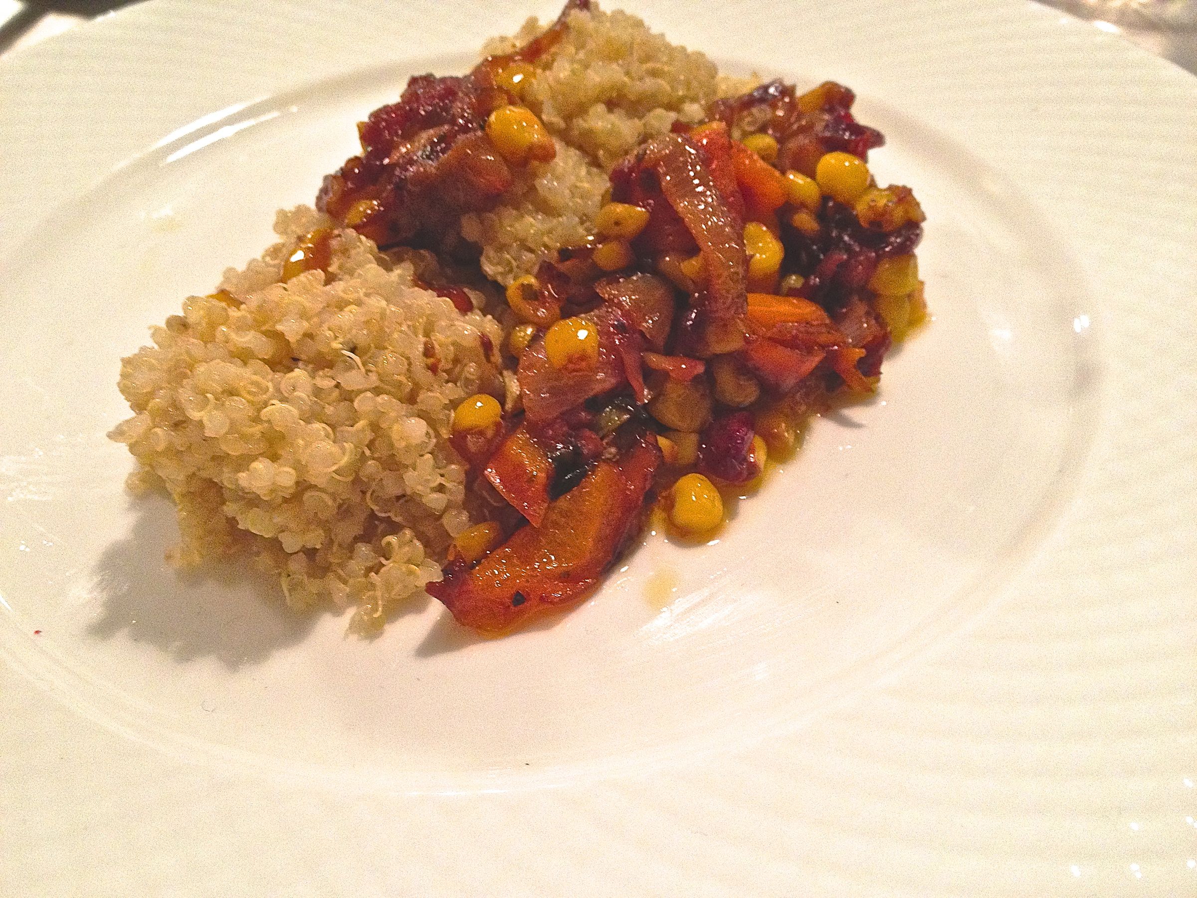 QUINOA WITH SAUTE VEGETABLES IN a REDUCED BALSAMIC VODKA SAUCE
