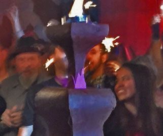 Flaming Chocolate Tower Wedding Cake