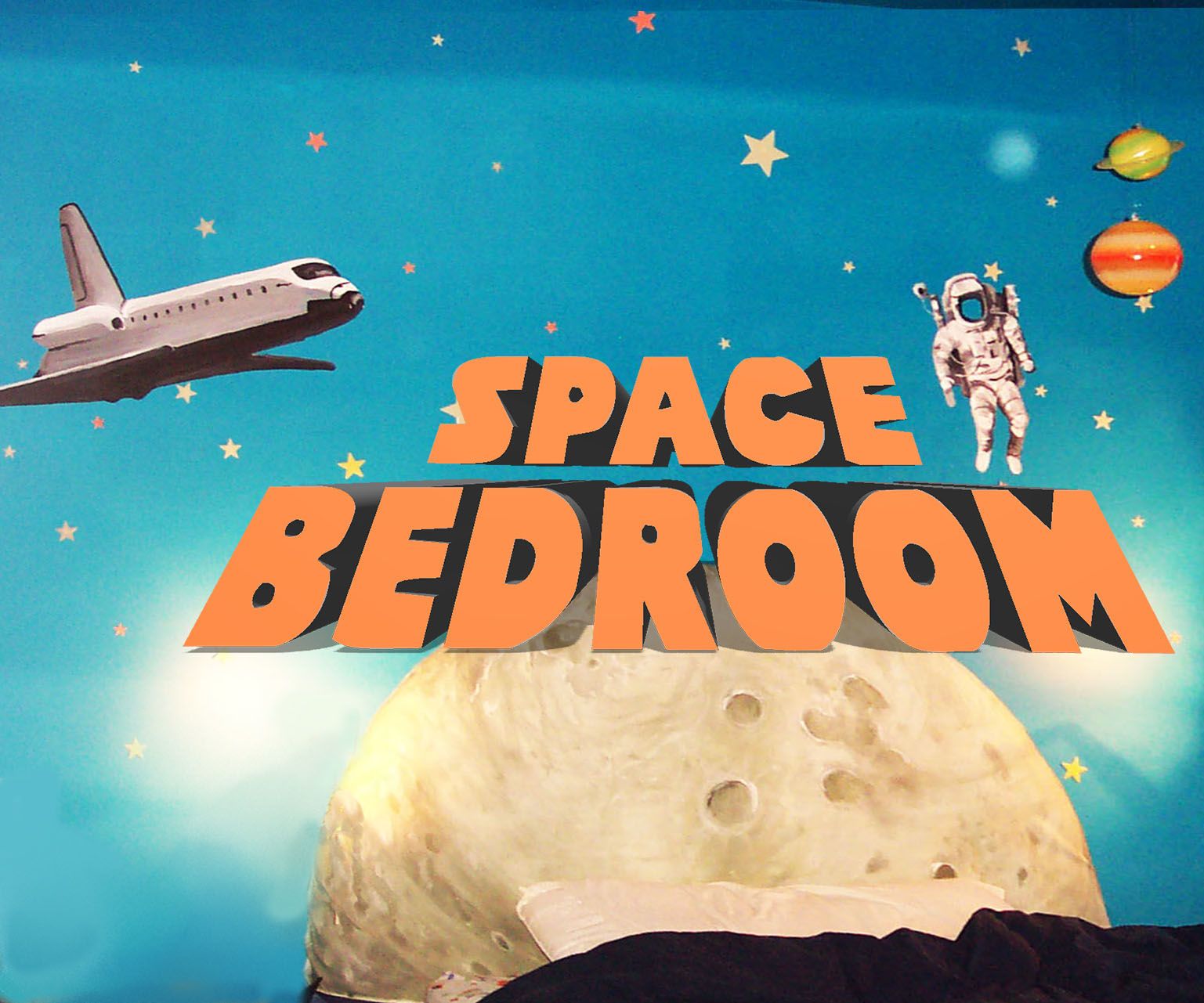 Space Bedroom With Glow-In-The-Dark Moon Headboard
