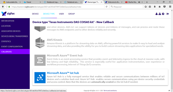 Configure Sigfox Callback