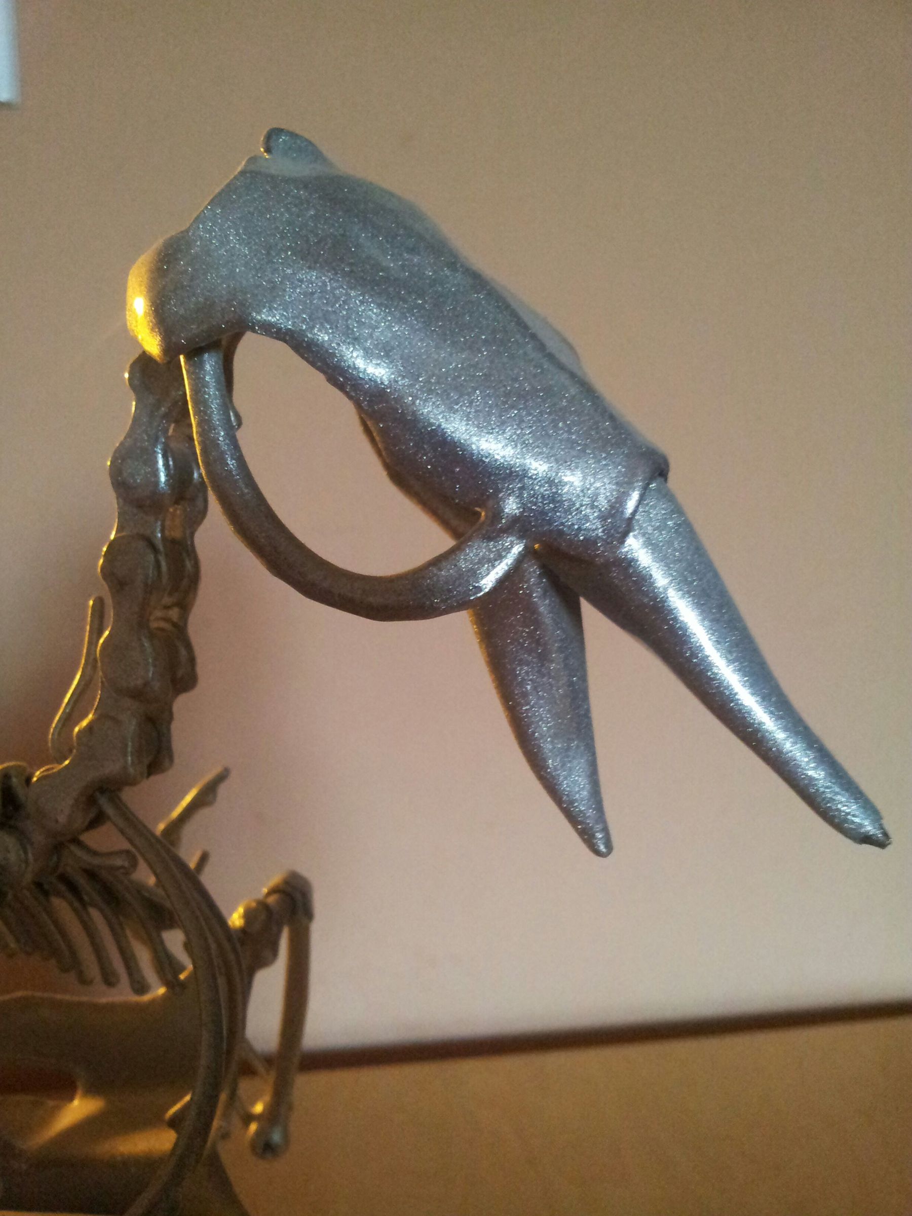 Glitter Challenge   Metal Bird Skeleton, Steel Remnant Bicycle Chain, Sintered in Grey Glitter 