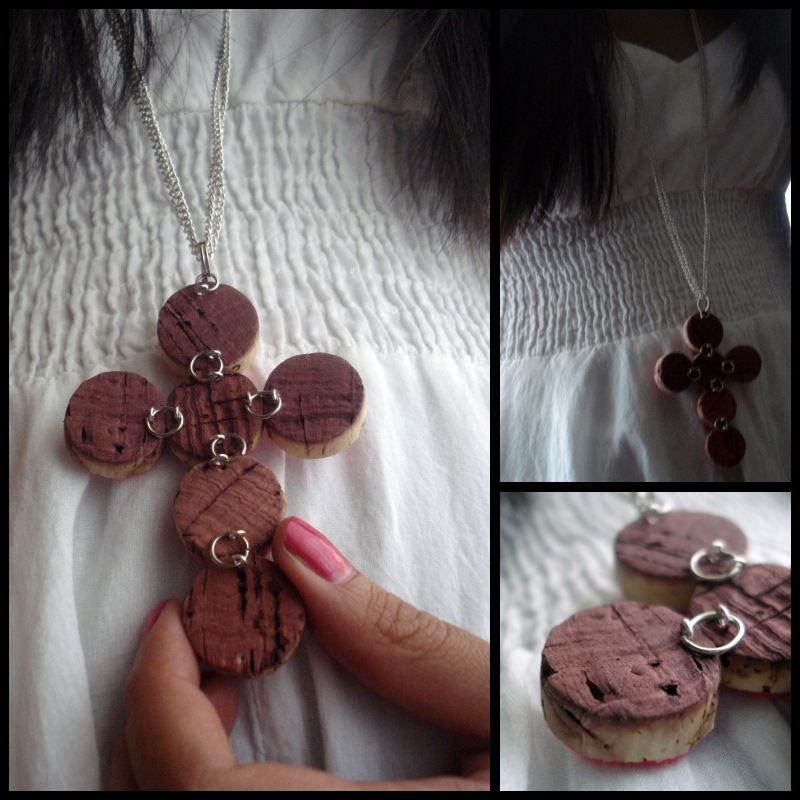 Wine-Stained-Cork Cross Necklace