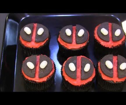 Deadpool Strawberry Filled Cupcakes