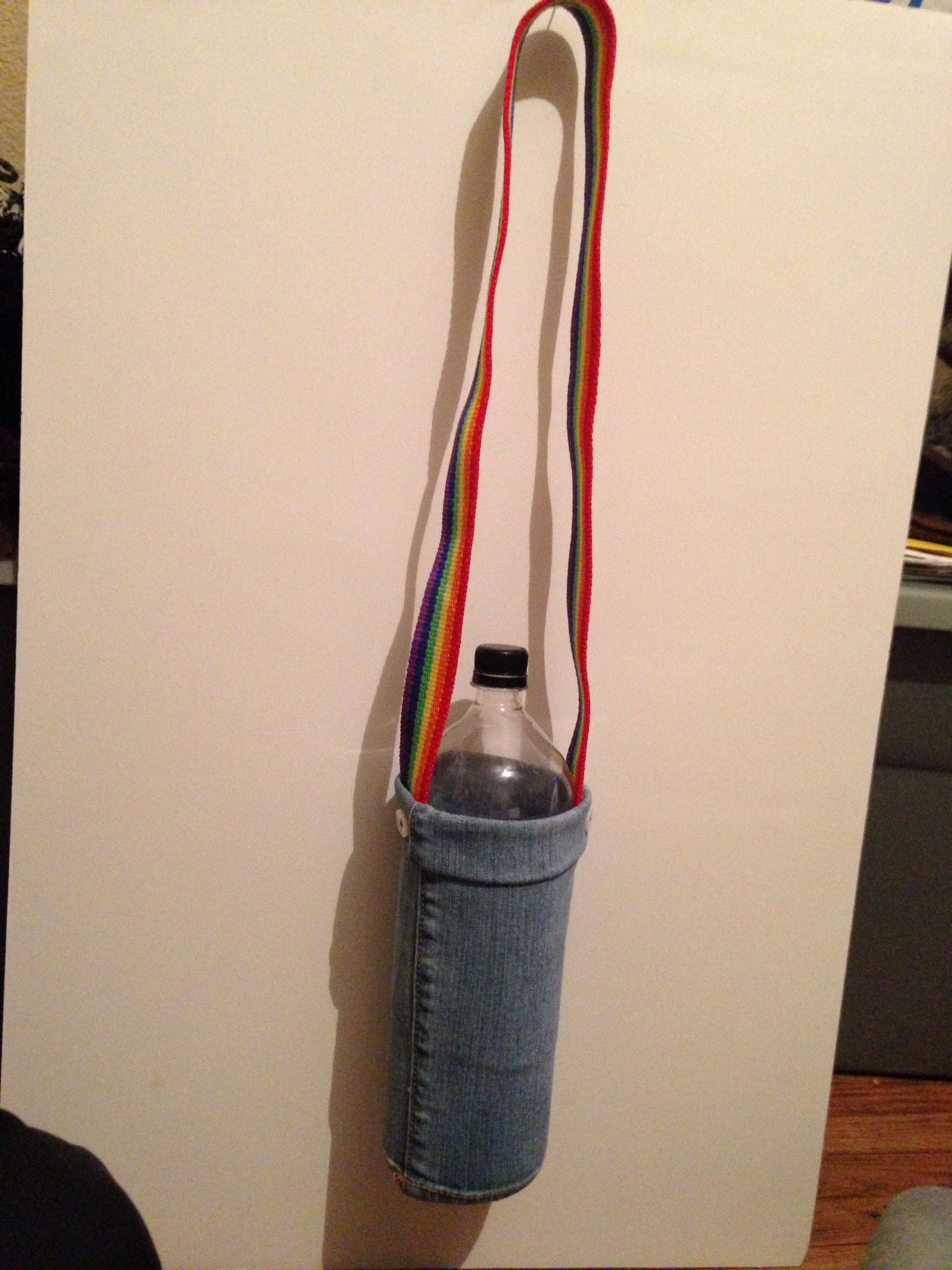 Denim Bottle Holder With Rainbow Handle
