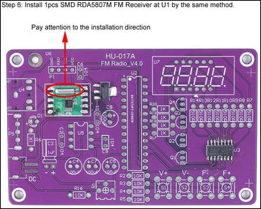 Install 1pcs SMD RDA5807M FM Receiver at U1 by the Same Method.