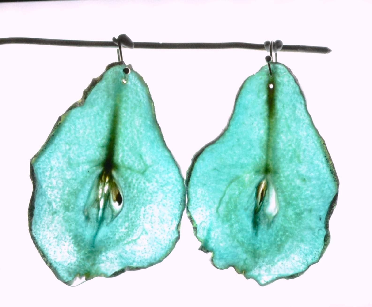 Resin Hardened, Coloured and Sliced Pear Earrings