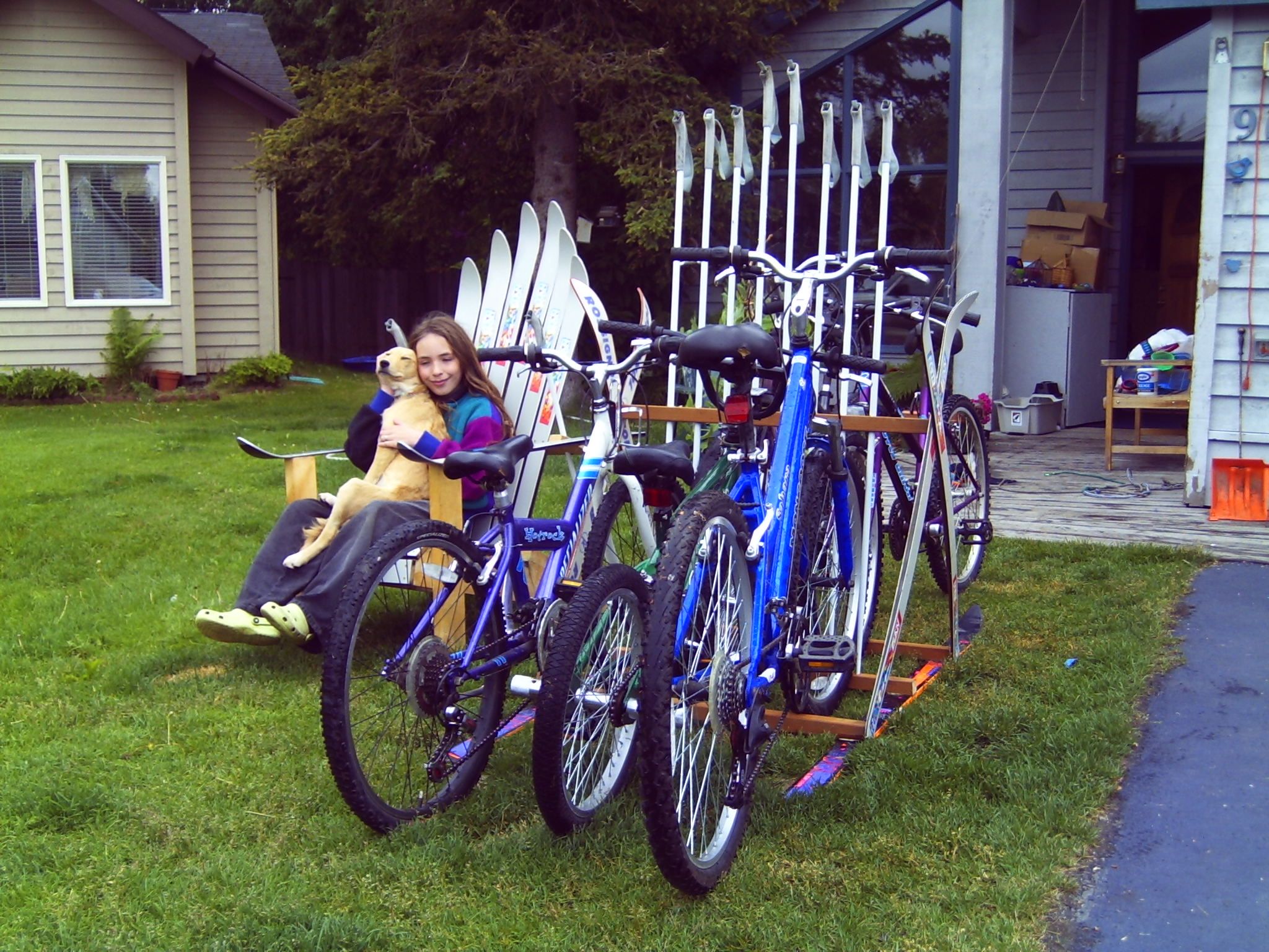 Bicycle Rack From Old Skis and Ski Poles