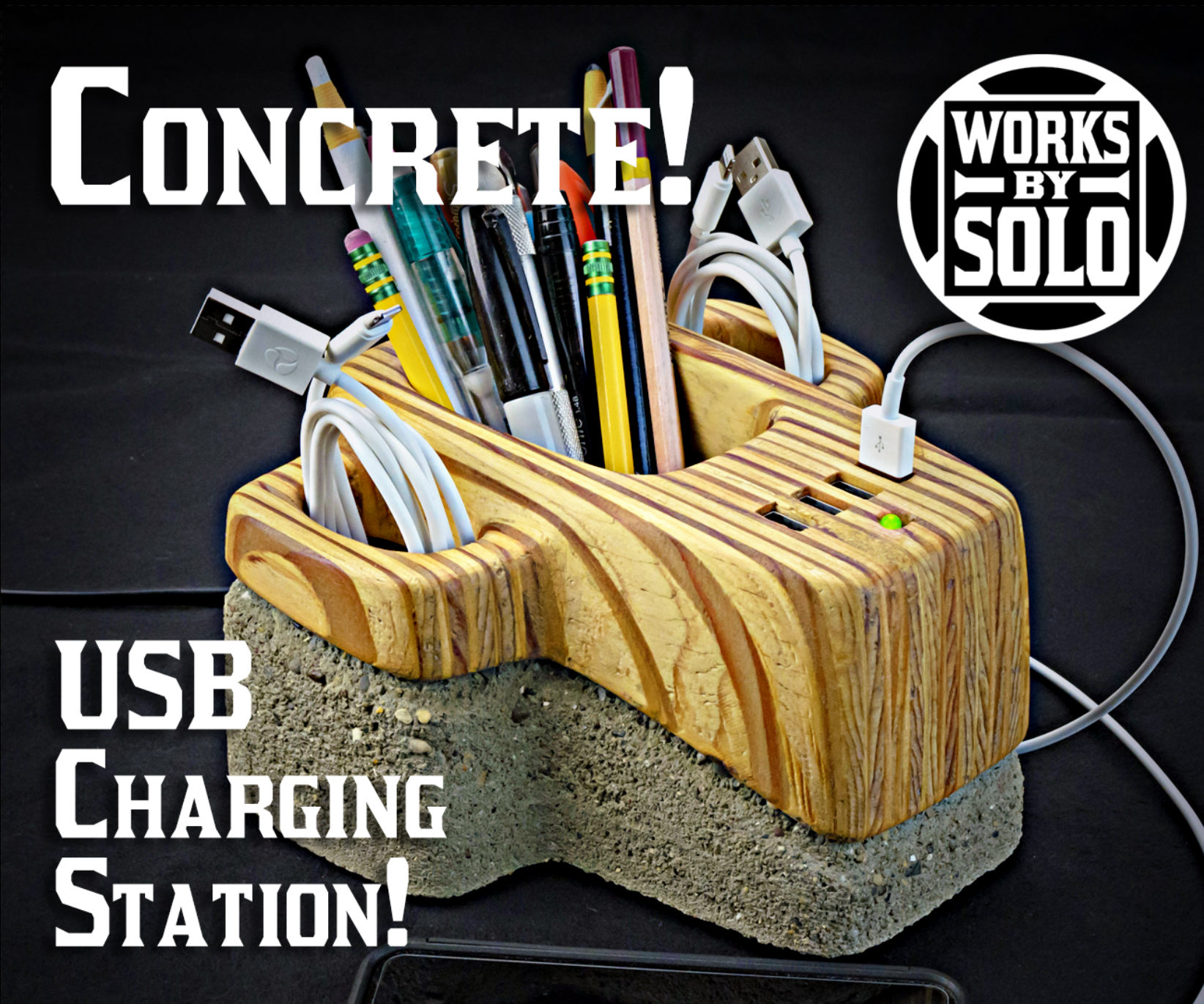 Concrete USB Charging Hub With Storage