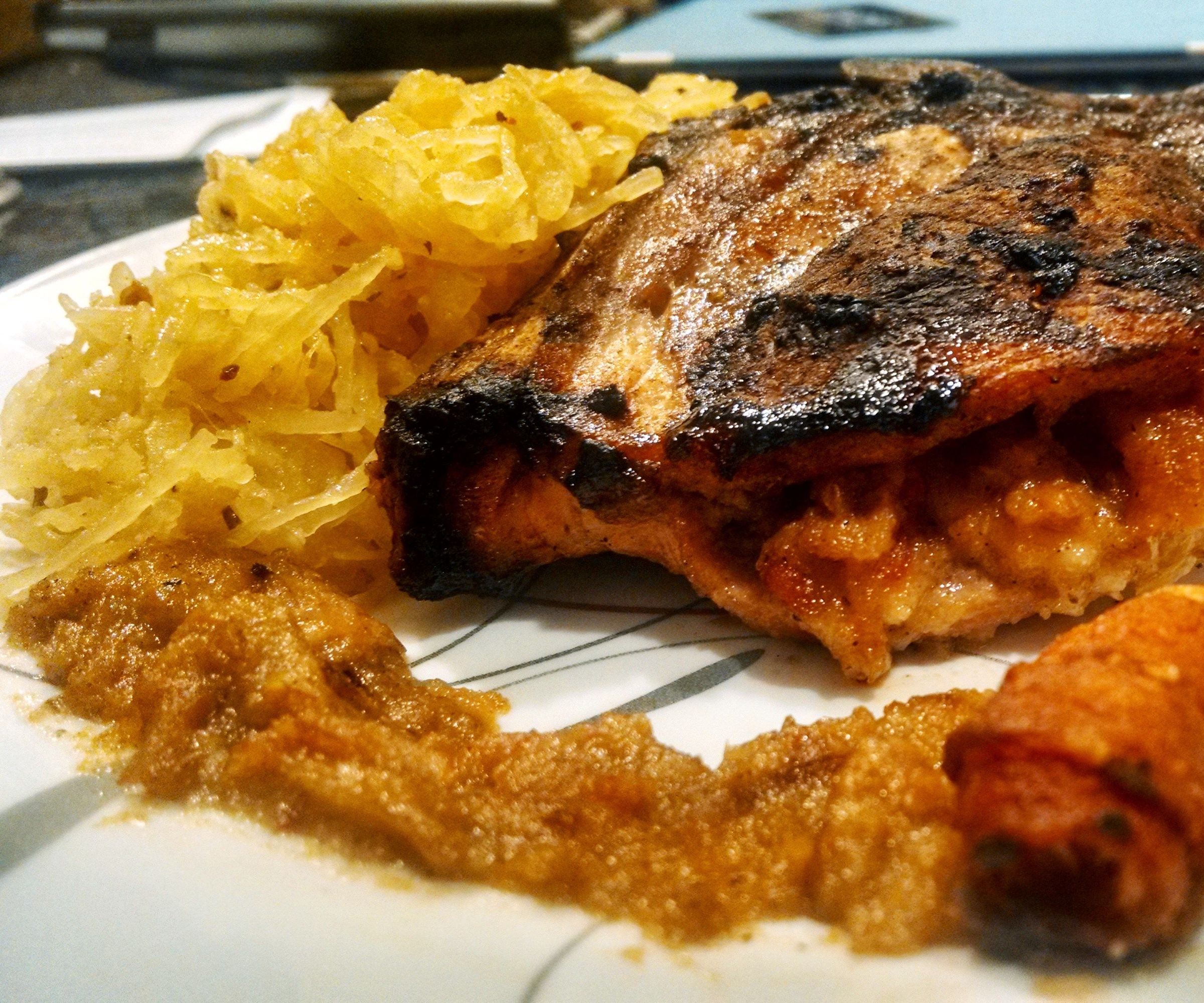 Stuffed Pork Chop Over Spaghetti Squash