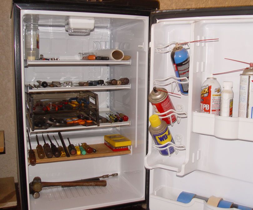 Mini Fridge to Shop Cabinet