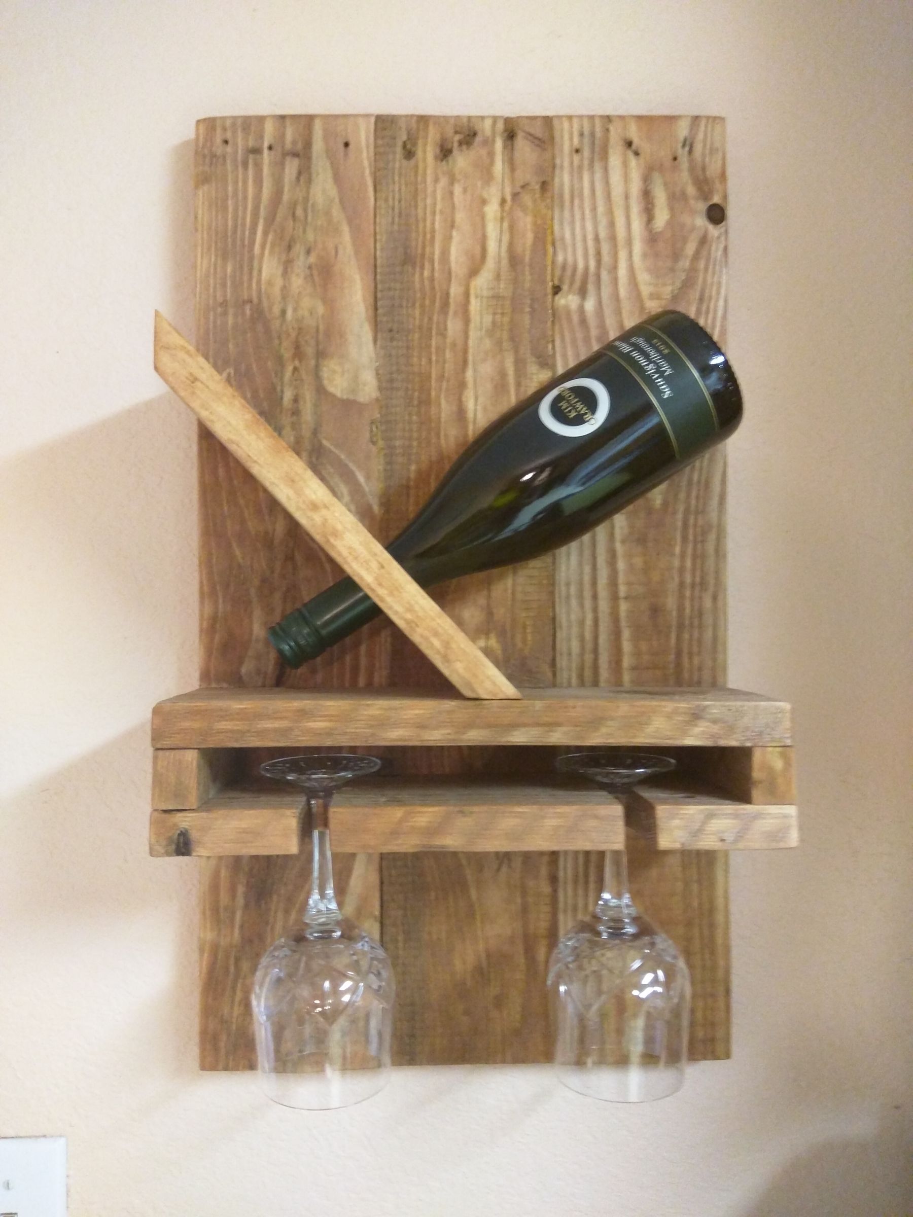 Wine Rack for a Bottle and 2 Cups Out of Pallet