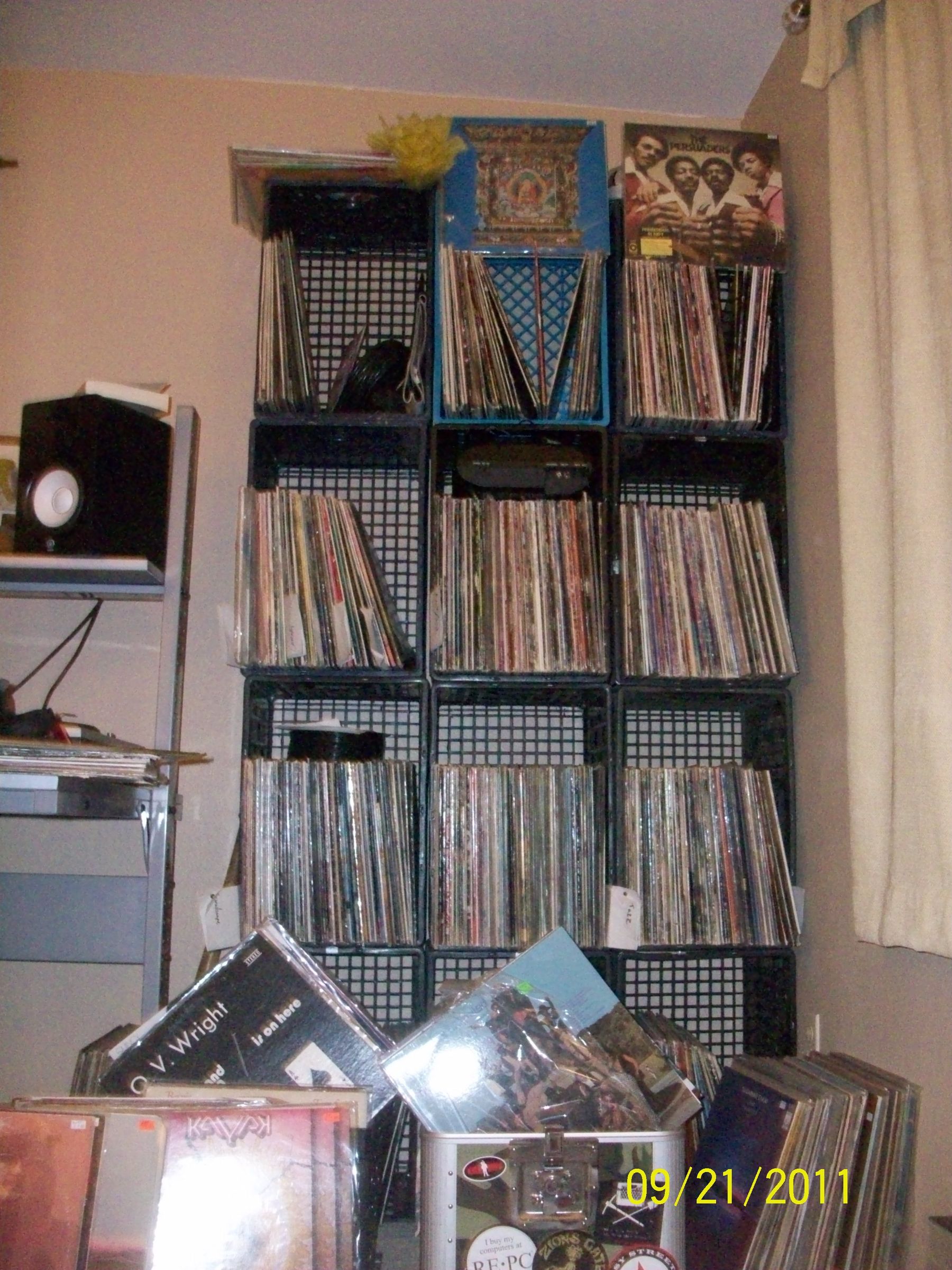 Studio Desk and Book Shelf and Record Crates