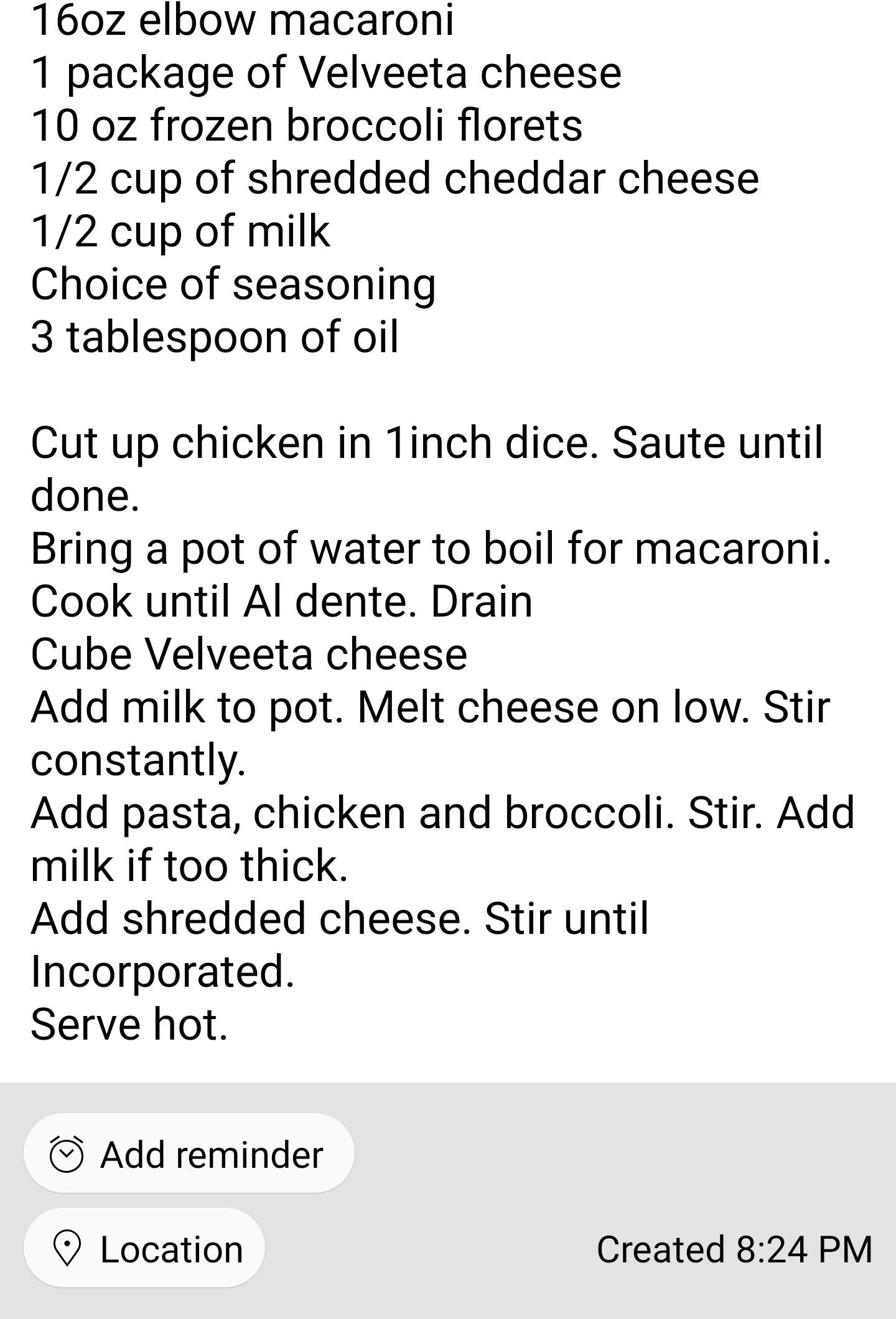 Broccoli Cheese Chicken Macaroni 