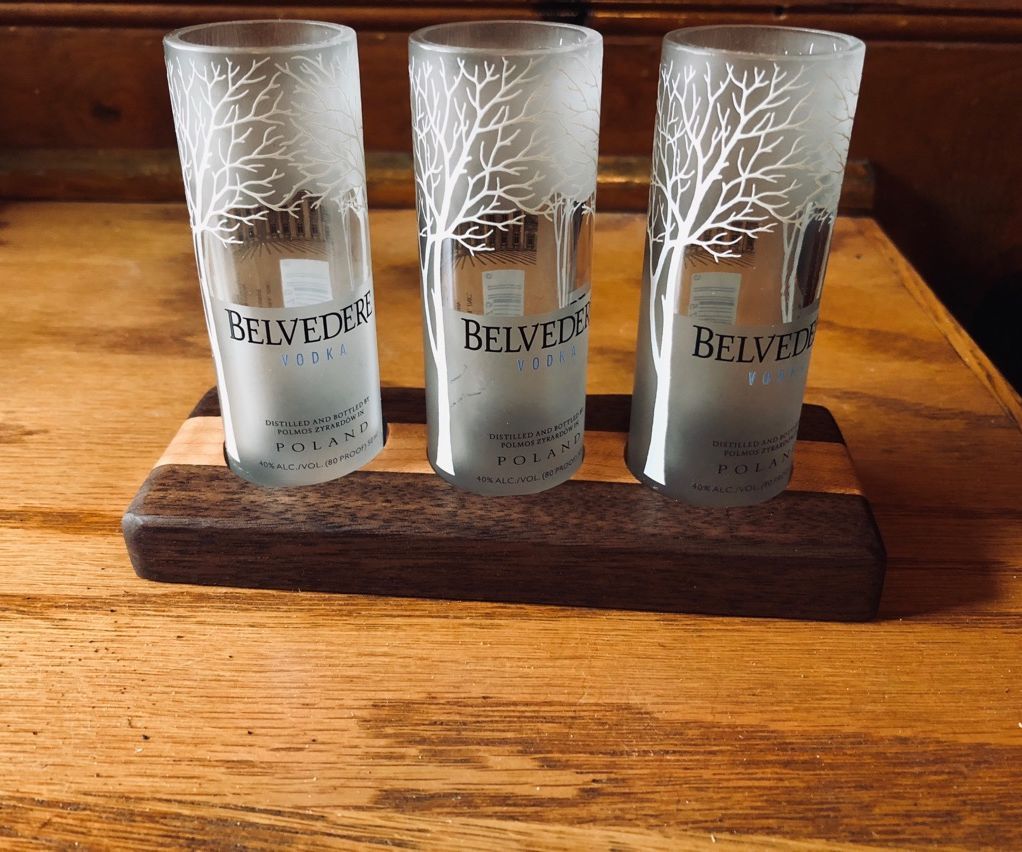 Belvedere Minibottle Shot Glass Flight in Walnut and Maple