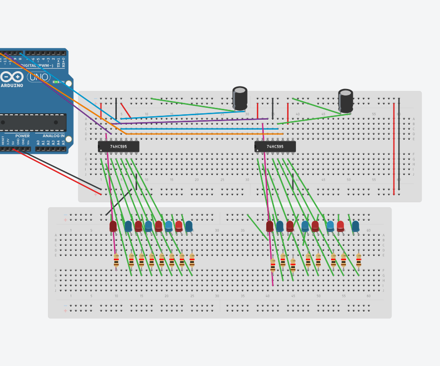Using 2 Shift Registers(74HC595) to Drive 16 LEDs 