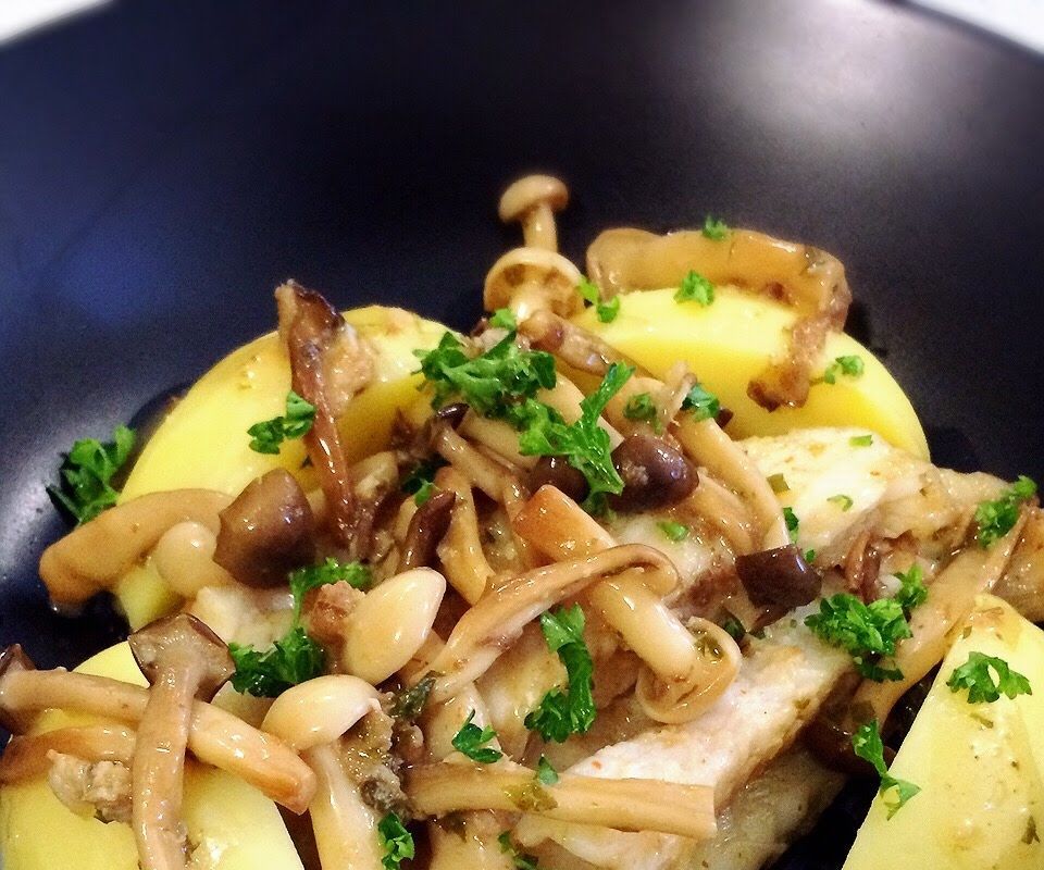 Pan Seared Basa Fillet With Clamshell Mushroom and Butter Lemon Sauce