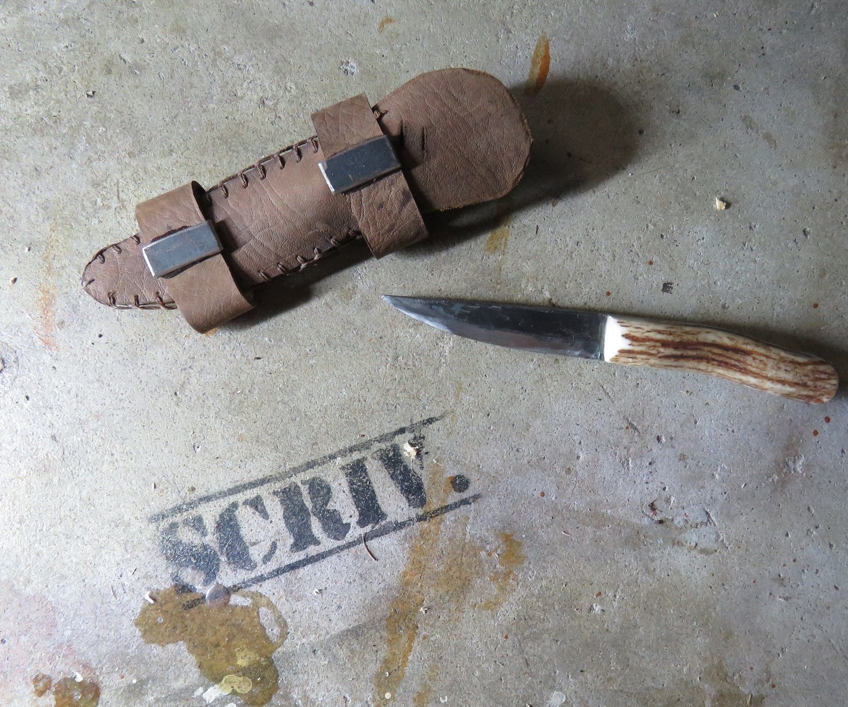 Bushcraft Knife With Deer Antler Handle + Sheath!