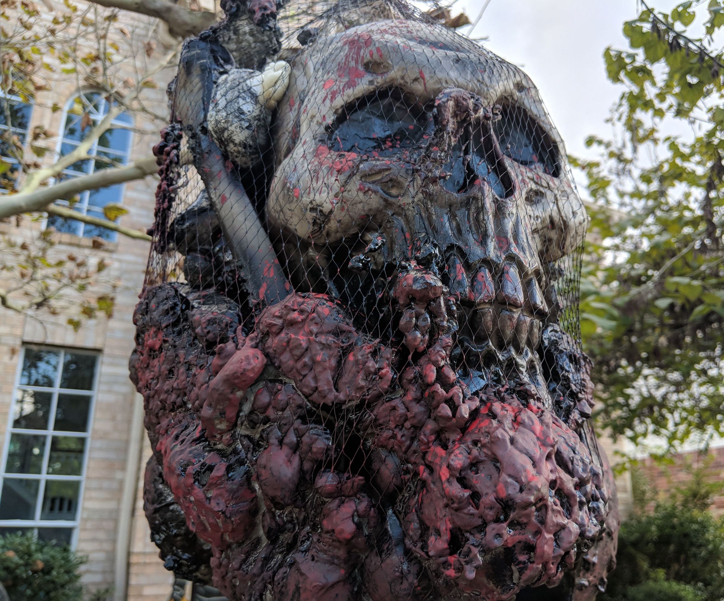 DIY Halloween/Fallout Gore Bags and Skulls on a Pike Decor