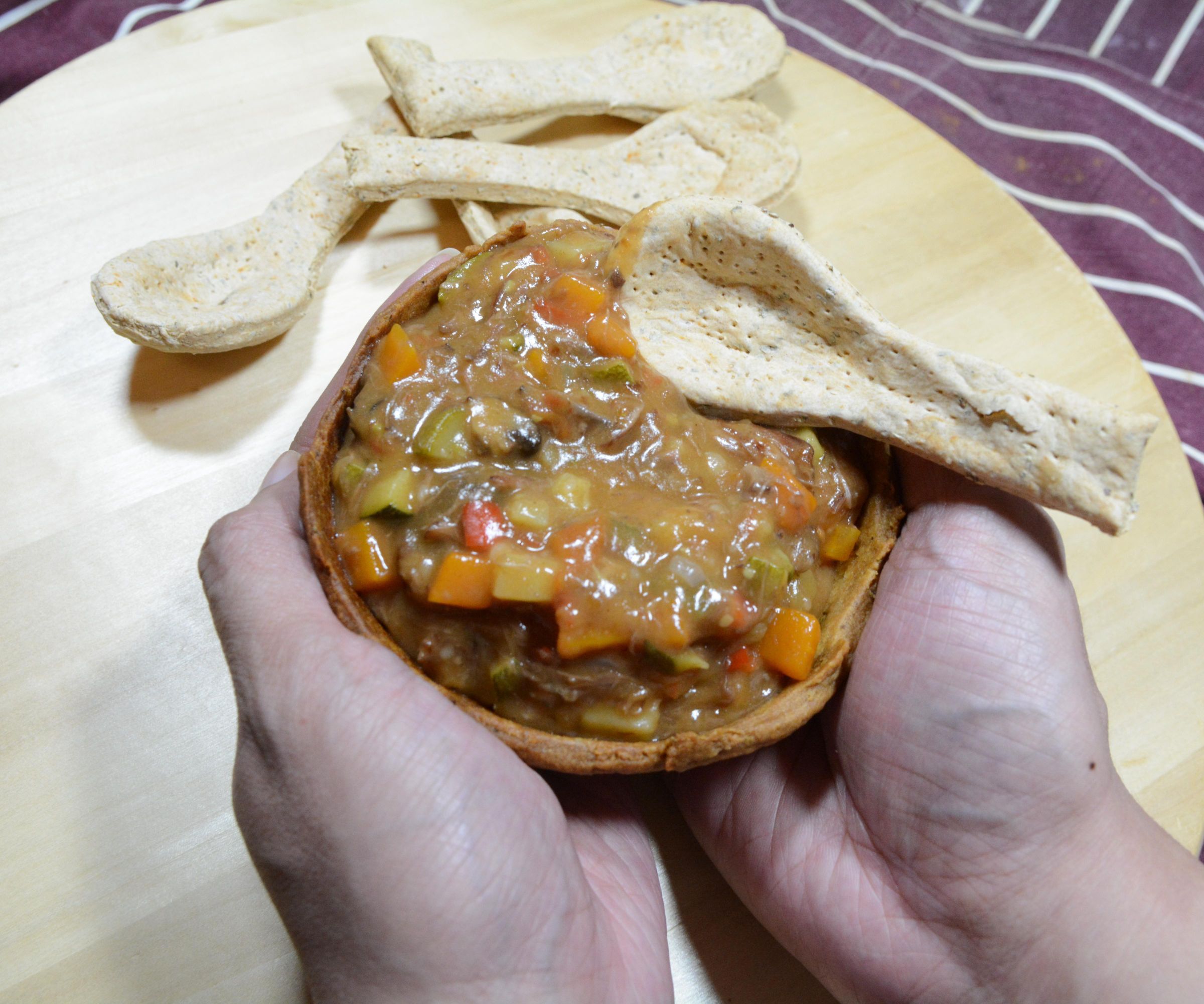 Oxtail Stew Served in Edible Bowls With Edible Spoons