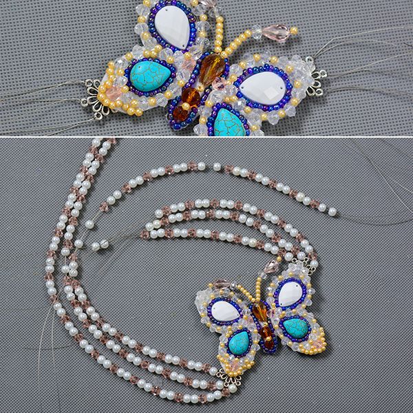 Handmade Multilayered Bead Choker Necklace – Rainbow Moon Star Butterfly Pendant, 15.74 Inch