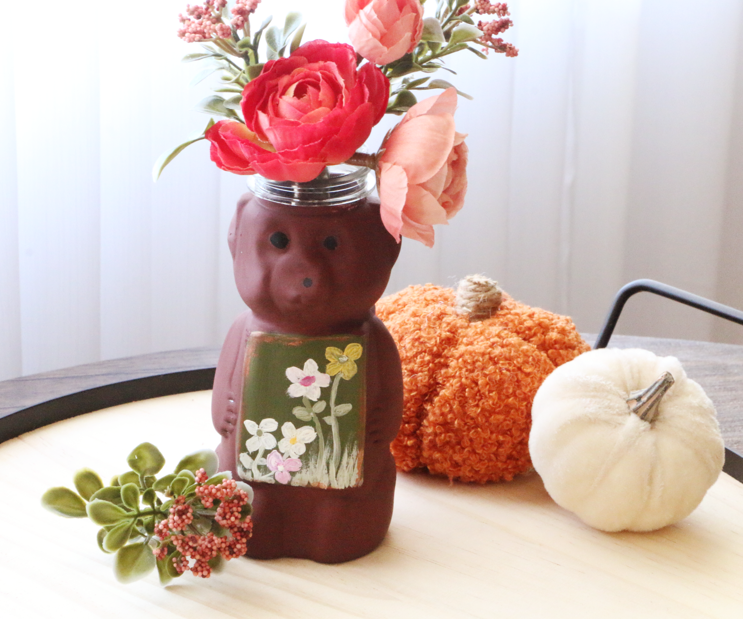 DIY Fall Decor: Upcycled Honey Bear Bottle Floral Display