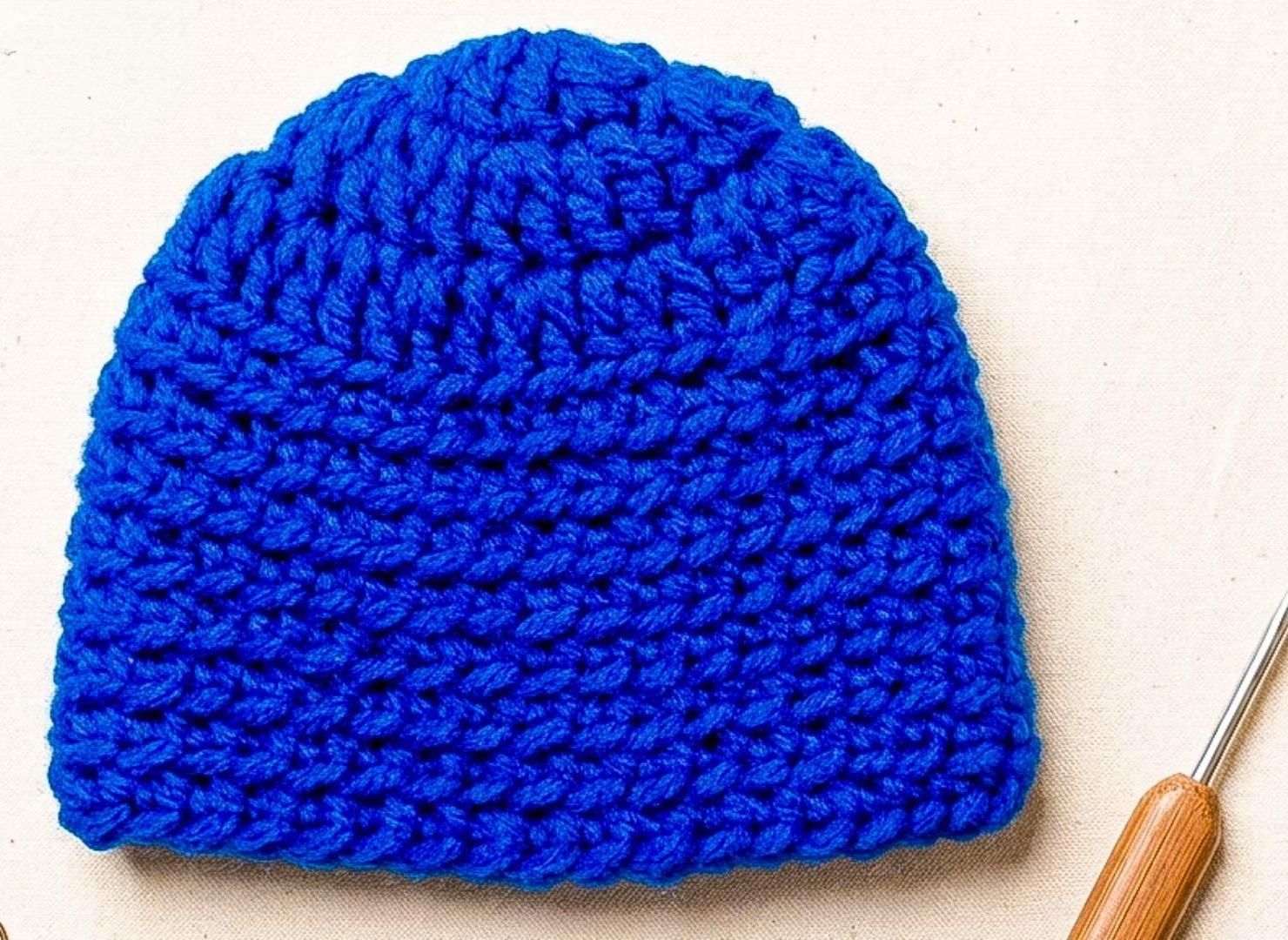 One Hour Cobalt Ridge Crochet Beanie With Bulky Yarn