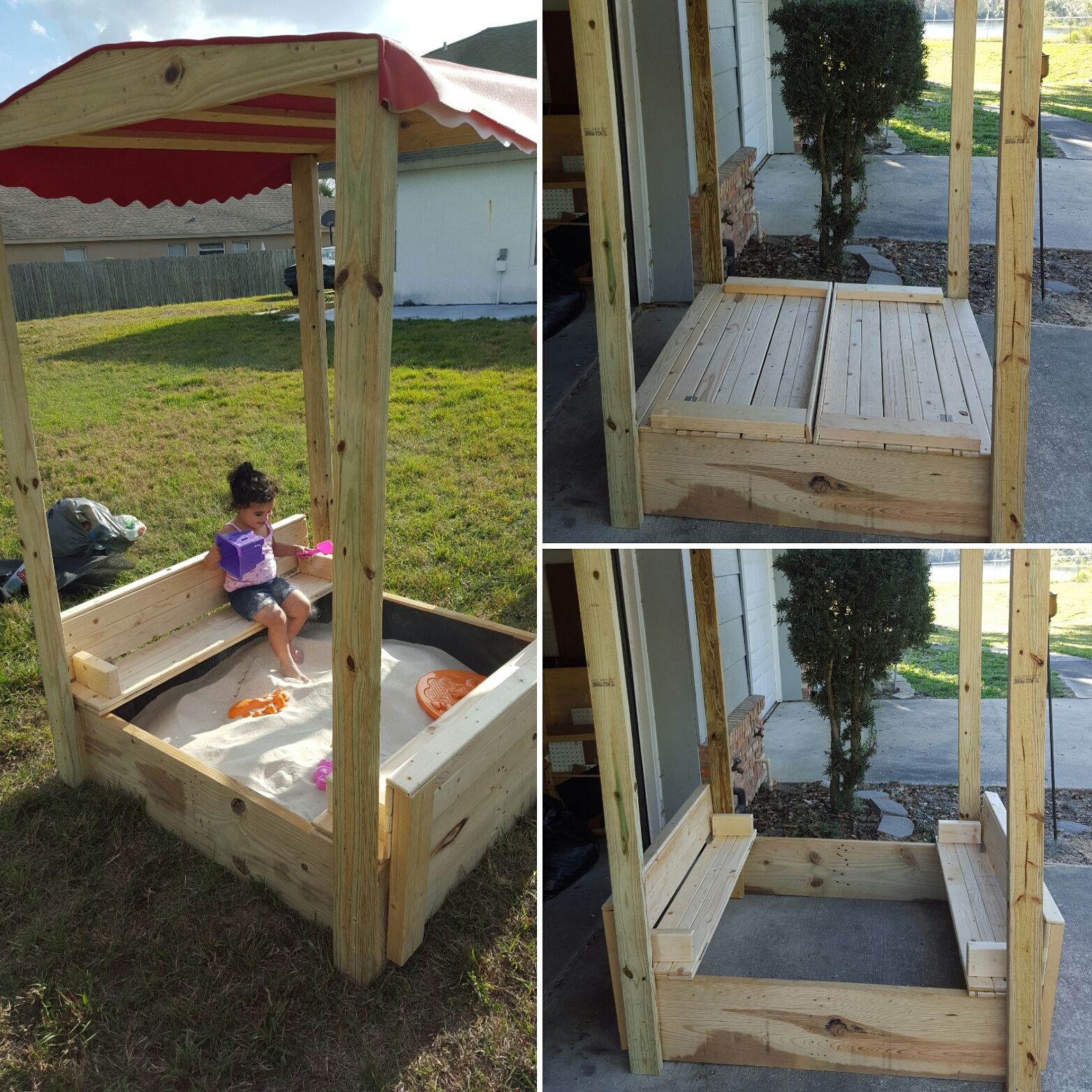 Sand Box W/ Lid That Opens Into Bench and a Canopy - Image 1