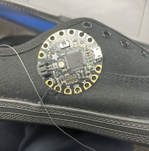 Sewing Flora Onto Each Shoe